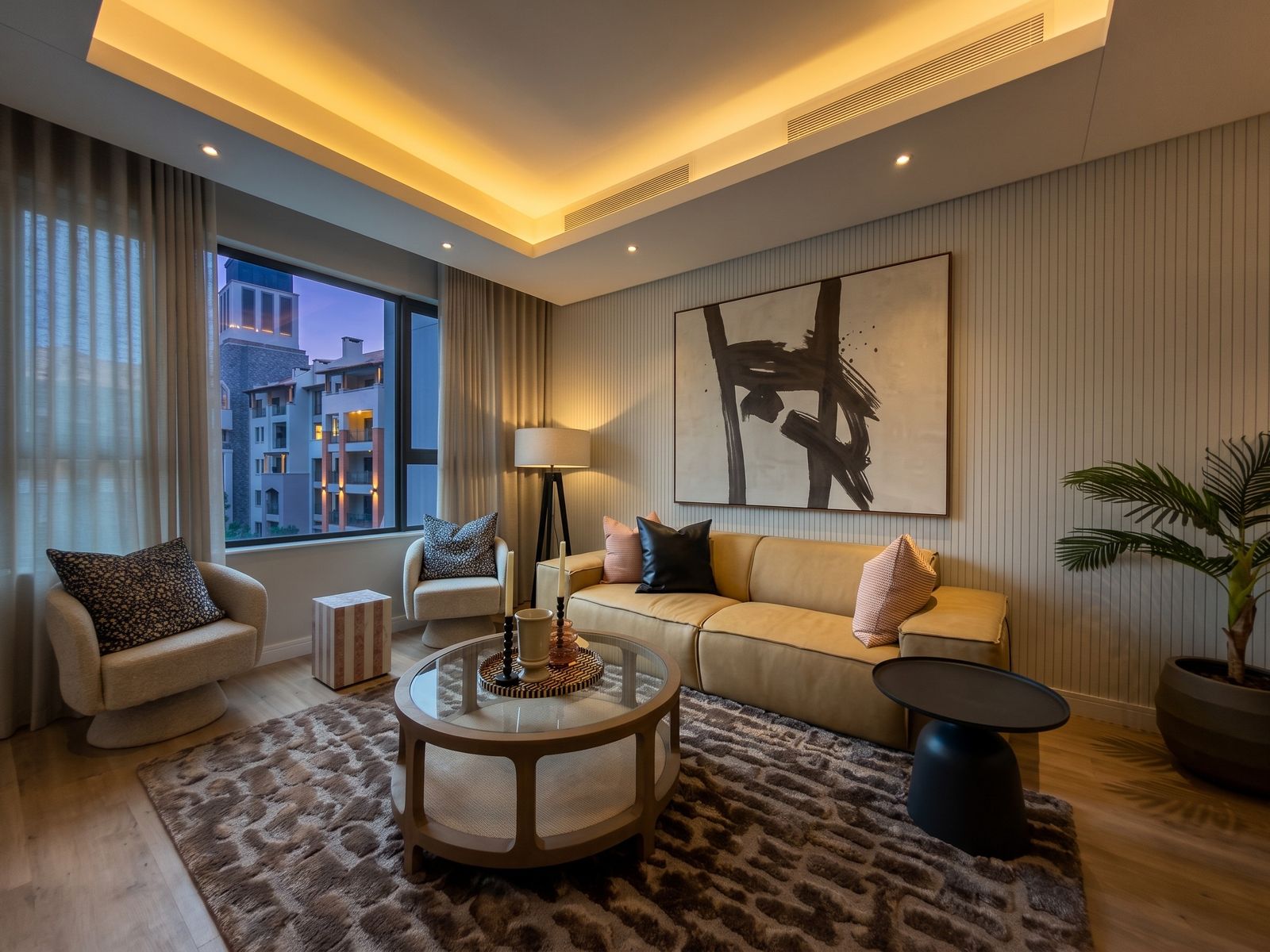 One-bedroom apartment living room at City Centre
